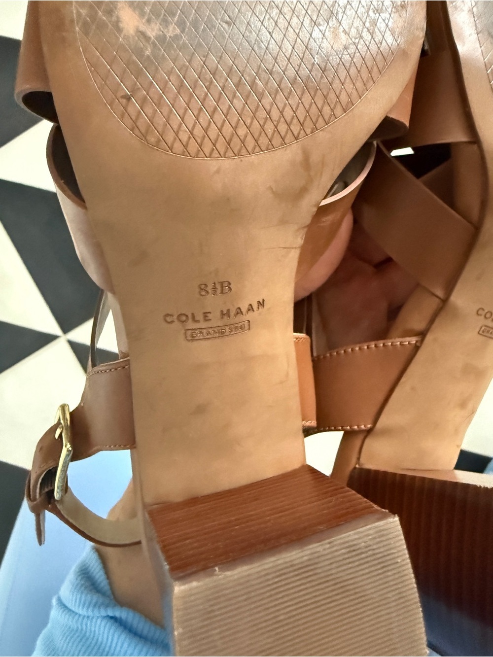 Cole Haan Cognac Strappy Block Heel Sandals - Picture 5 of 6